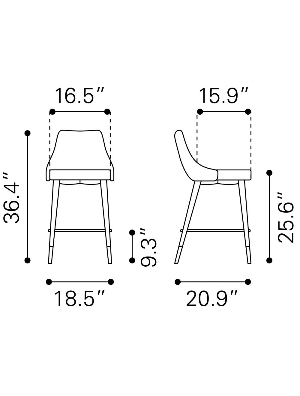 36" Yellow And Black Steel Low Back Counter Height Bar Chair With Footrest By Homeroots | Bar Stools | Modishstore - 8