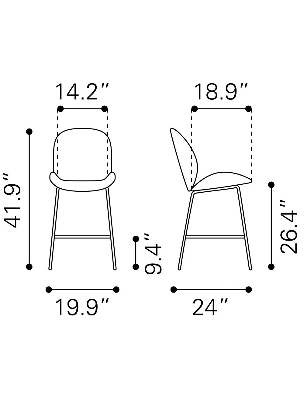 42" Red And Black Steel Low Back Counter Height Bar Chair With Footrest By Homeroots | Bar Stools | Modishstore - 8