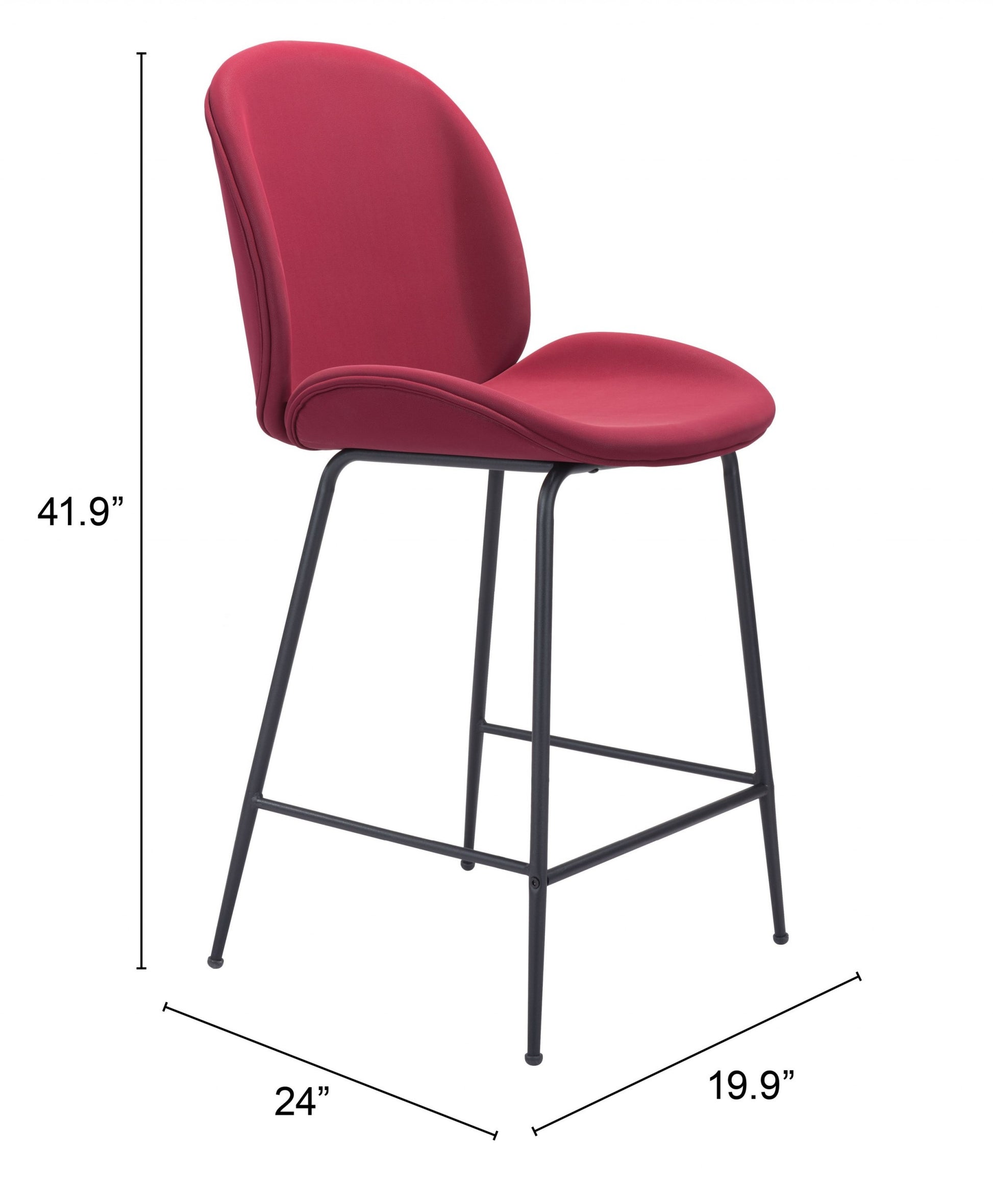 42" Red And Black Steel Low Back Counter Height Bar Chair With Footrest By Homeroots | Bar Stools | Modishstore - 7