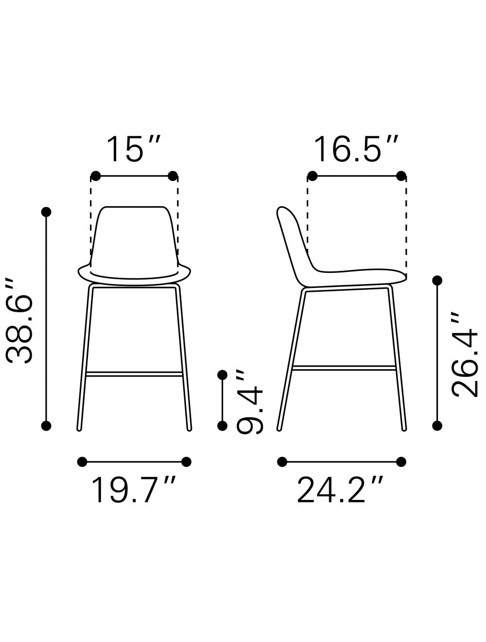 39" Gray Steel Low Back Chair With Footrest By Homeroots | Bar Stools | Modishstore - 9