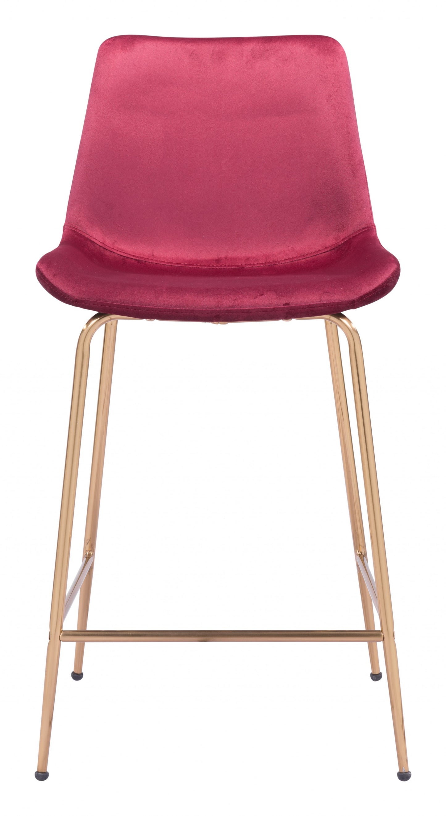 39" Red Velvet And Gold Low Back Counter Height Bar Chair With Footrest By Homeroots | Bar Stools | Modishstore - 4