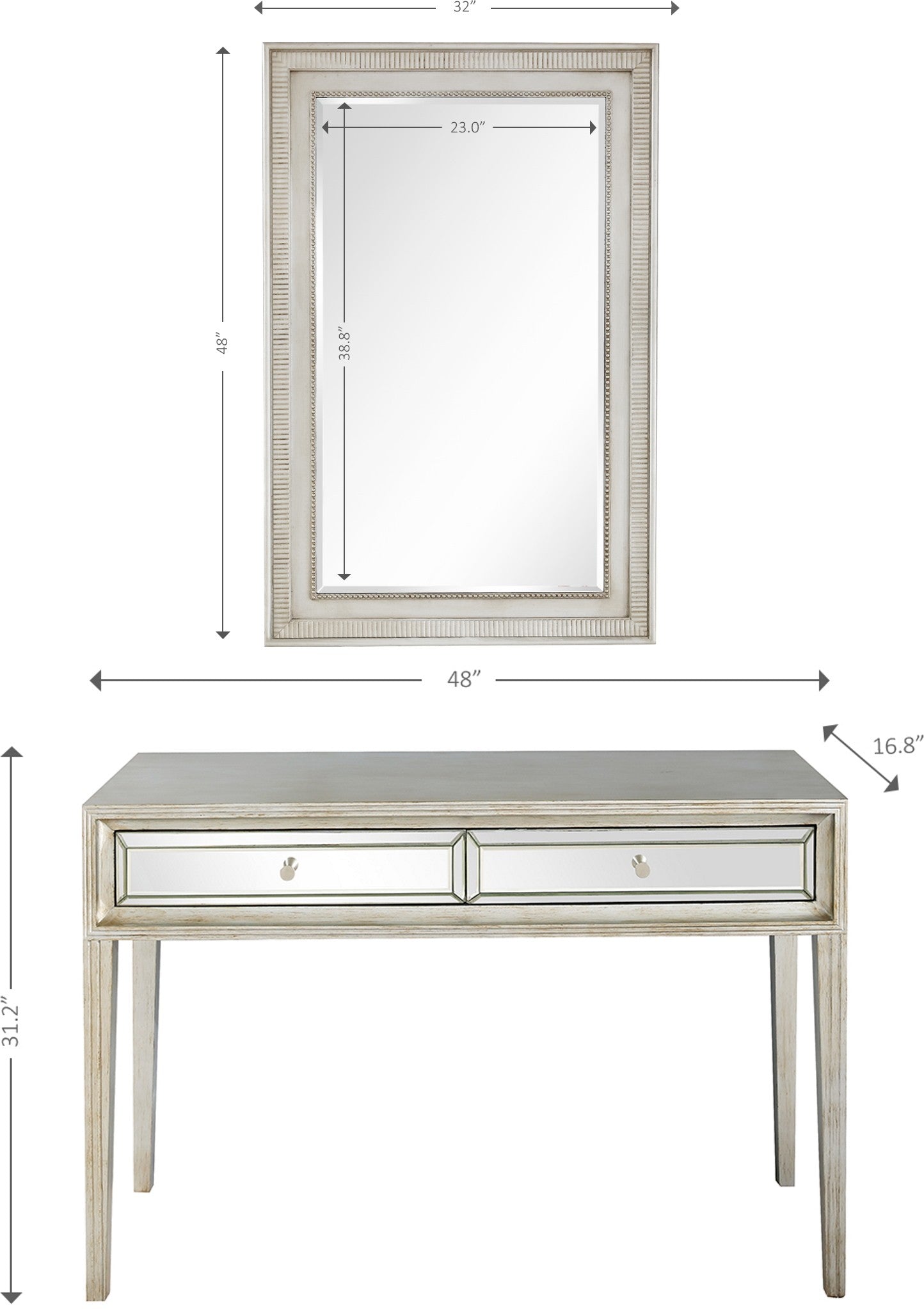 Antiqued Silver Finish Mirror and Console Table By Homeroots