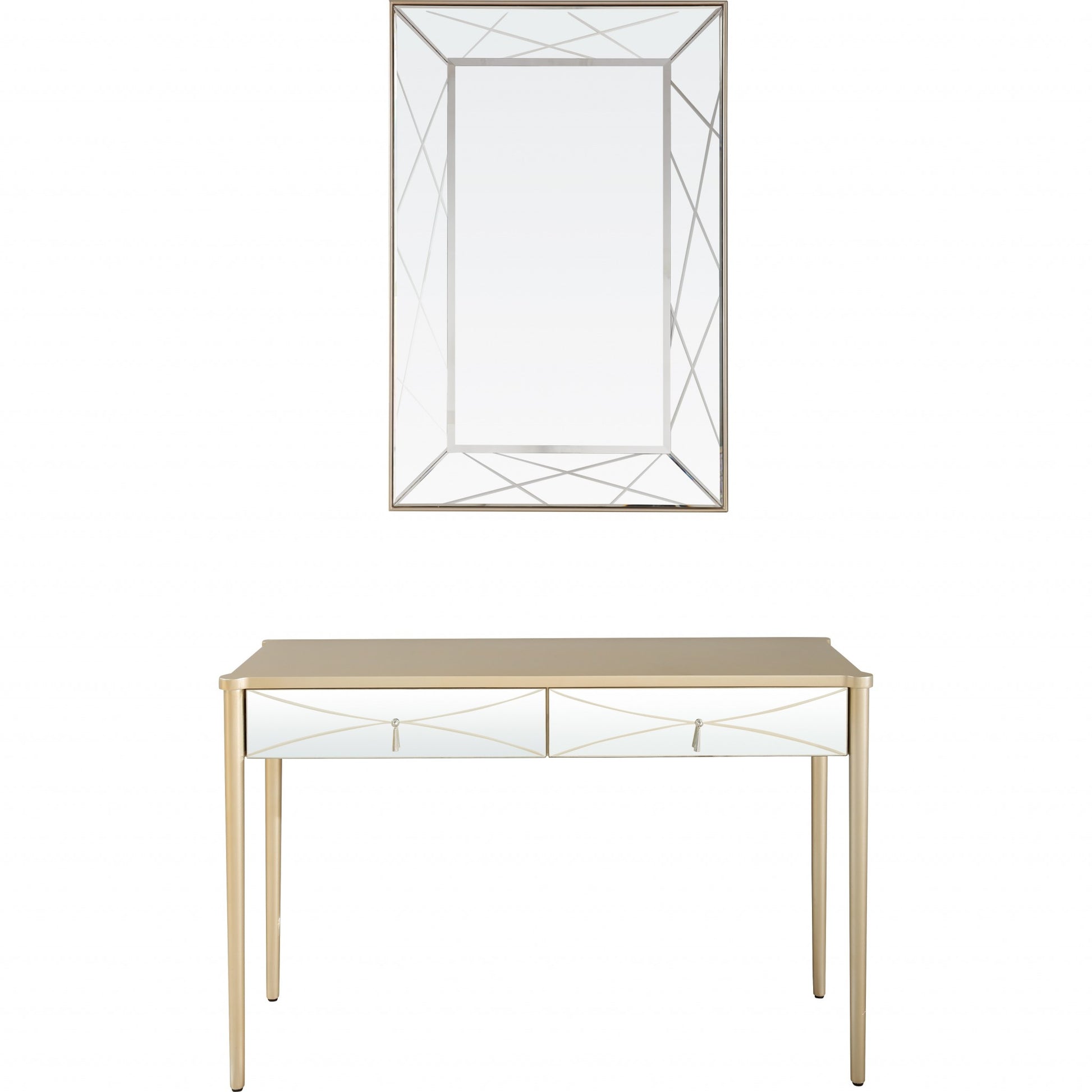 Champagne Finish Mirror and Console Table By Homeroots - 396817 | Console Tables | Modishstore