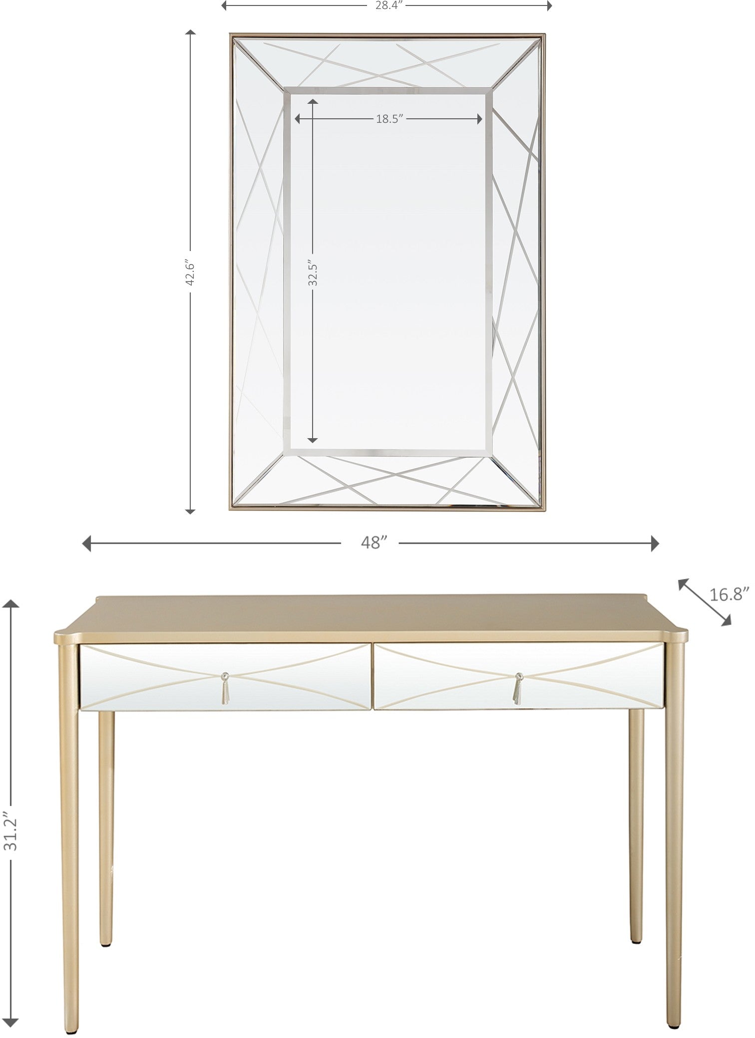 Champagne Finish Mirror and Console Table By Homeroots - 396817 | Console Tables | Modishstore - 3