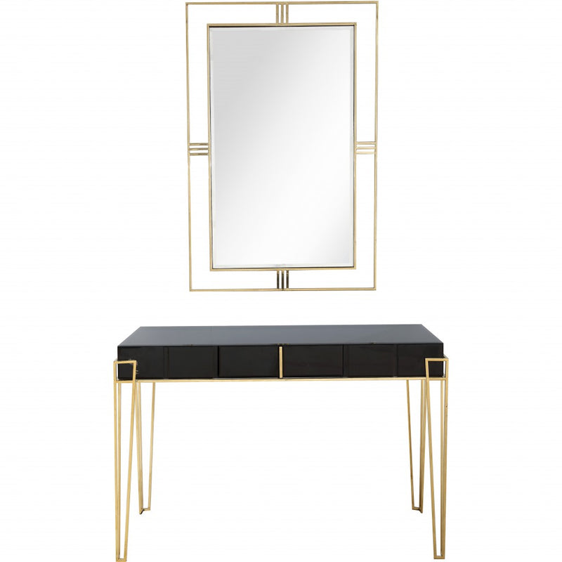 Modern Black and Gold Console Table and Mirror Set By Homeroots | Console Tables | Modishstore