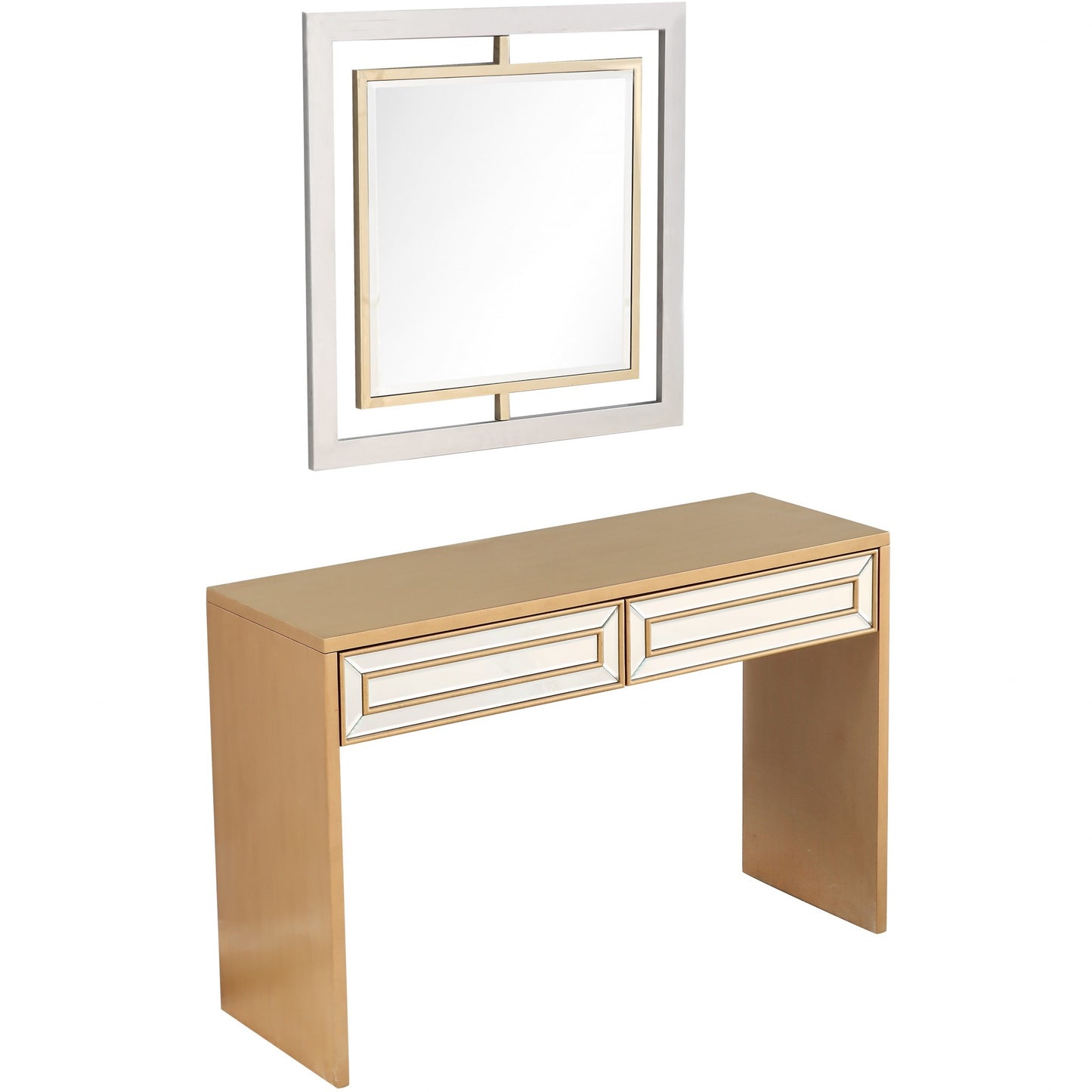 Antiqued Gold Finish Mirror and Console Table By Homeroots - 396841