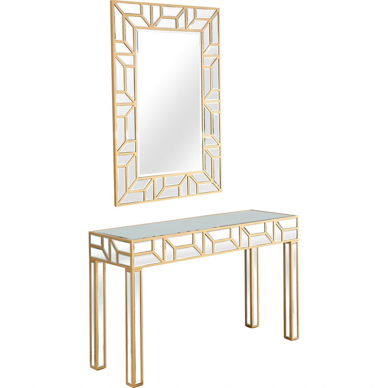 Gold Geometric Mirror and Console Table By Homeroots | Console Tables | Modishstore