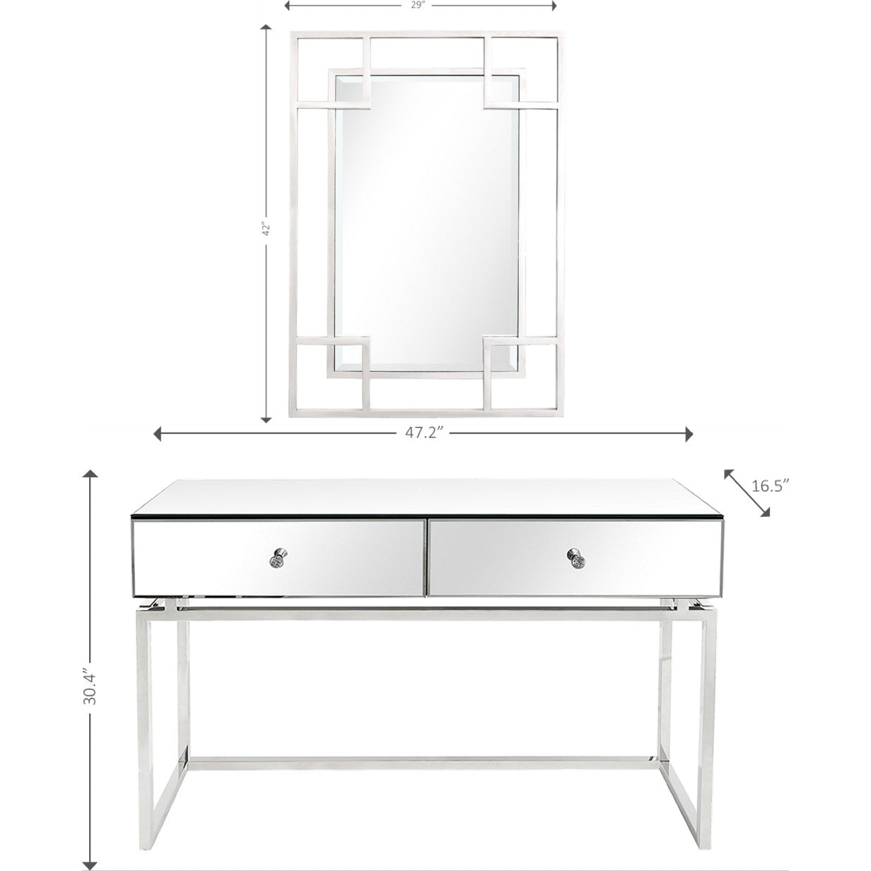 Silver Chic Mirror and Console Table By Homeroots | Console Tables | Modishstore - 4