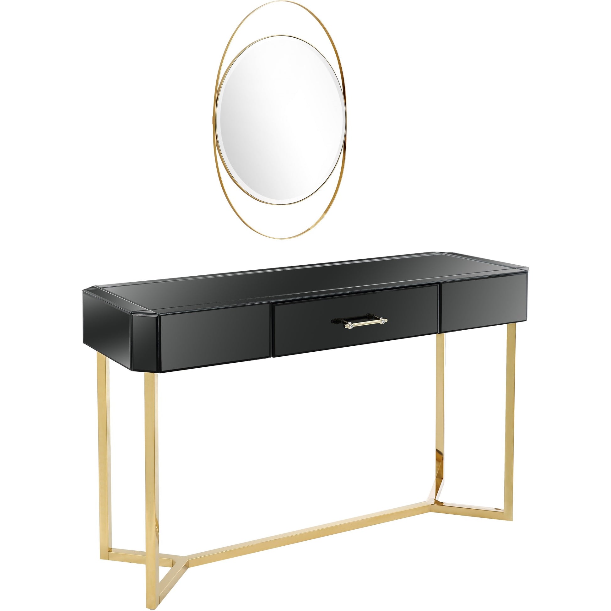 Black and Gold Mirror and Console Table By Homeroots | Console Tables | Modishstore - 3