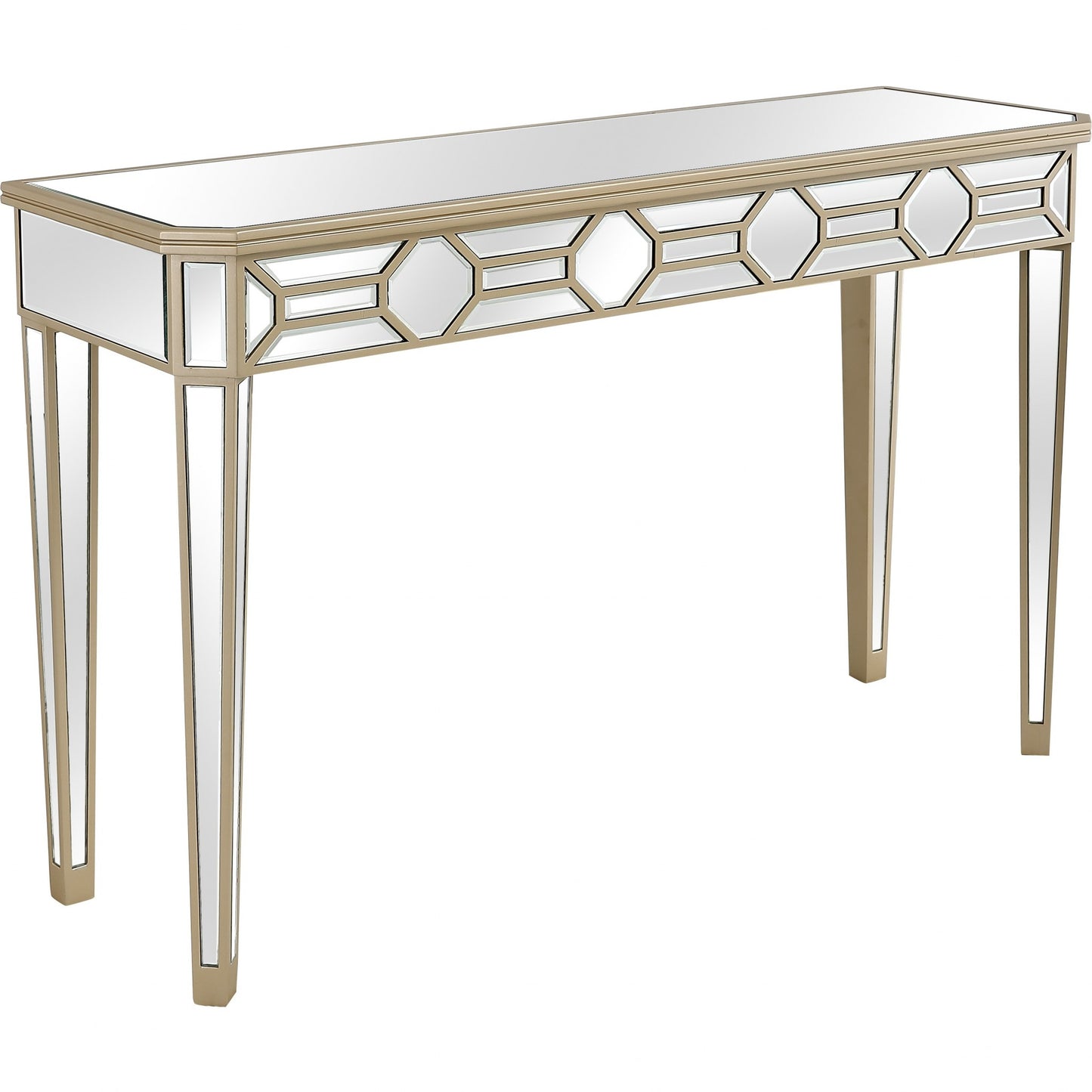 Gold Trimmed Mirrored Console Table By Homeroots | Console Tables | Modishstore - 2