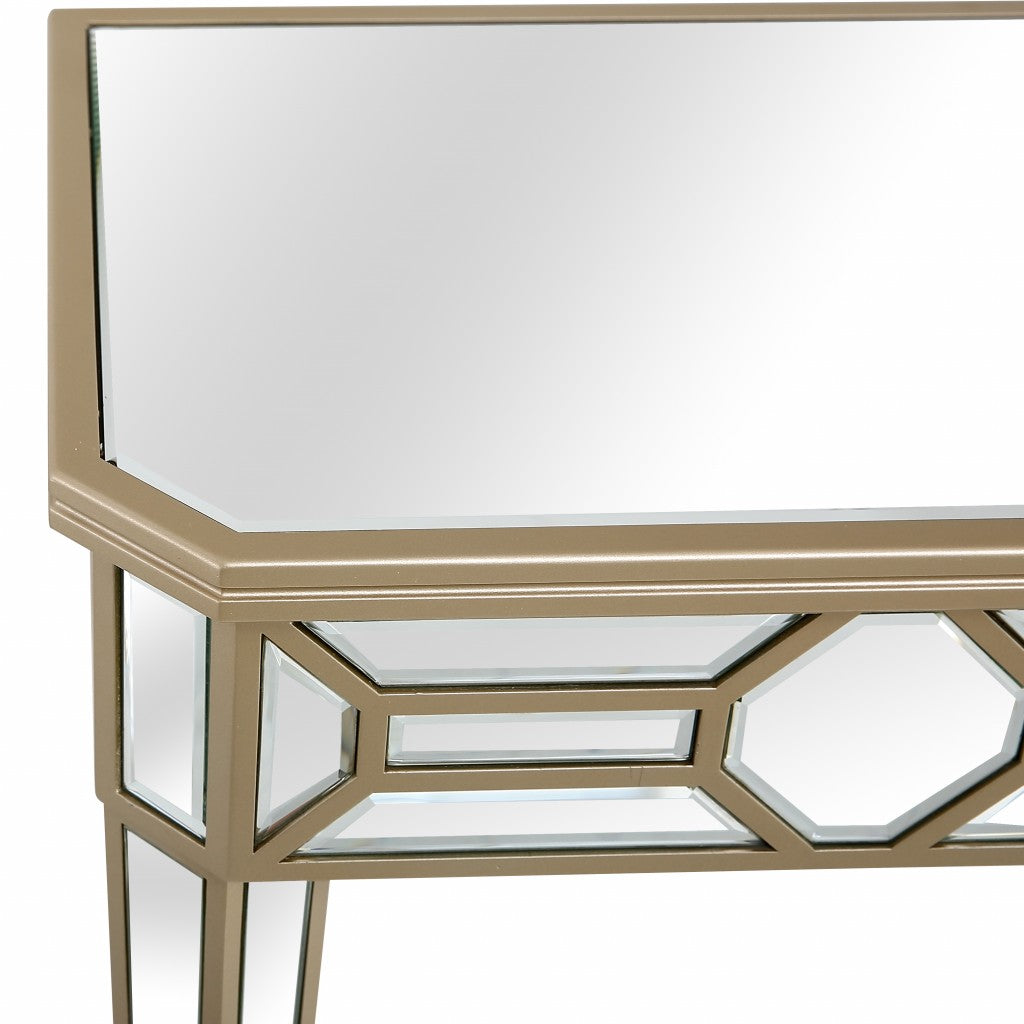 Gold Trimmed Mirrored Console Table By Homeroots | Console Tables | Modishstore - 4