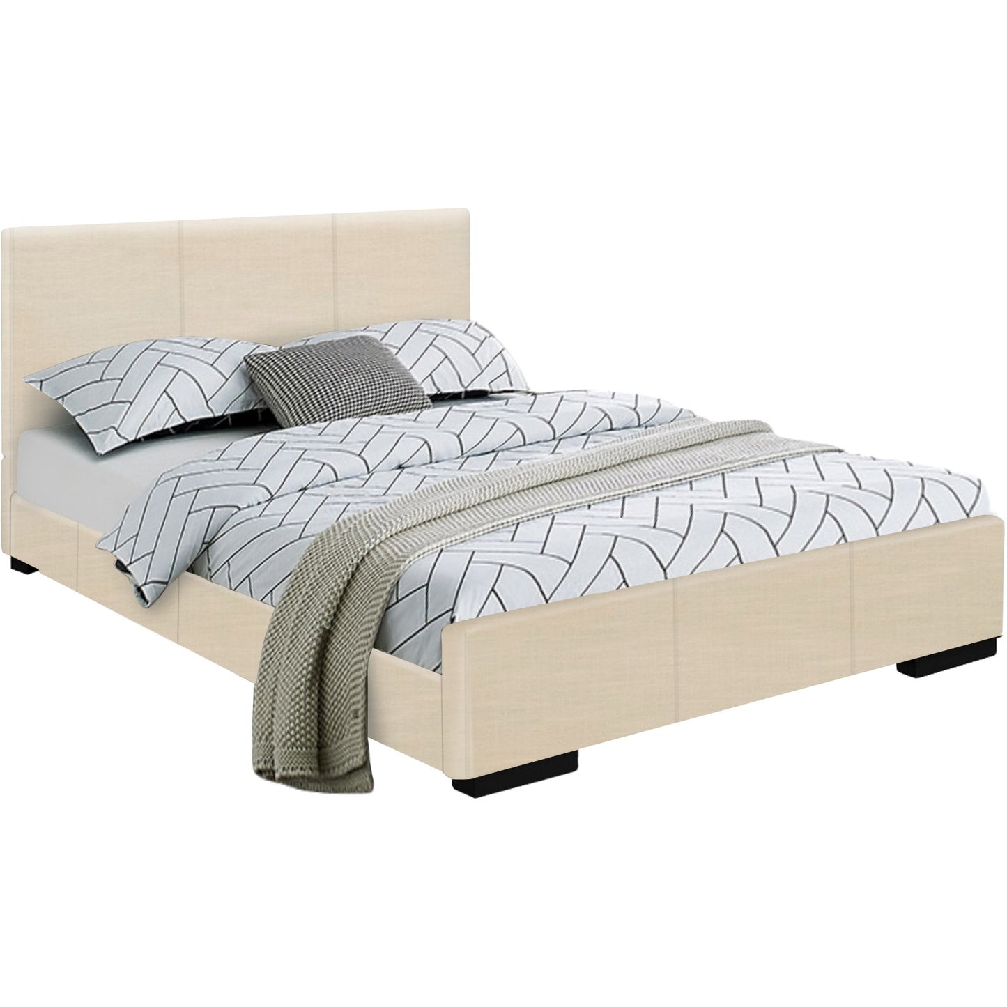 Beige Platform King Bed By Homeroots | Beds | Modishstore - 2