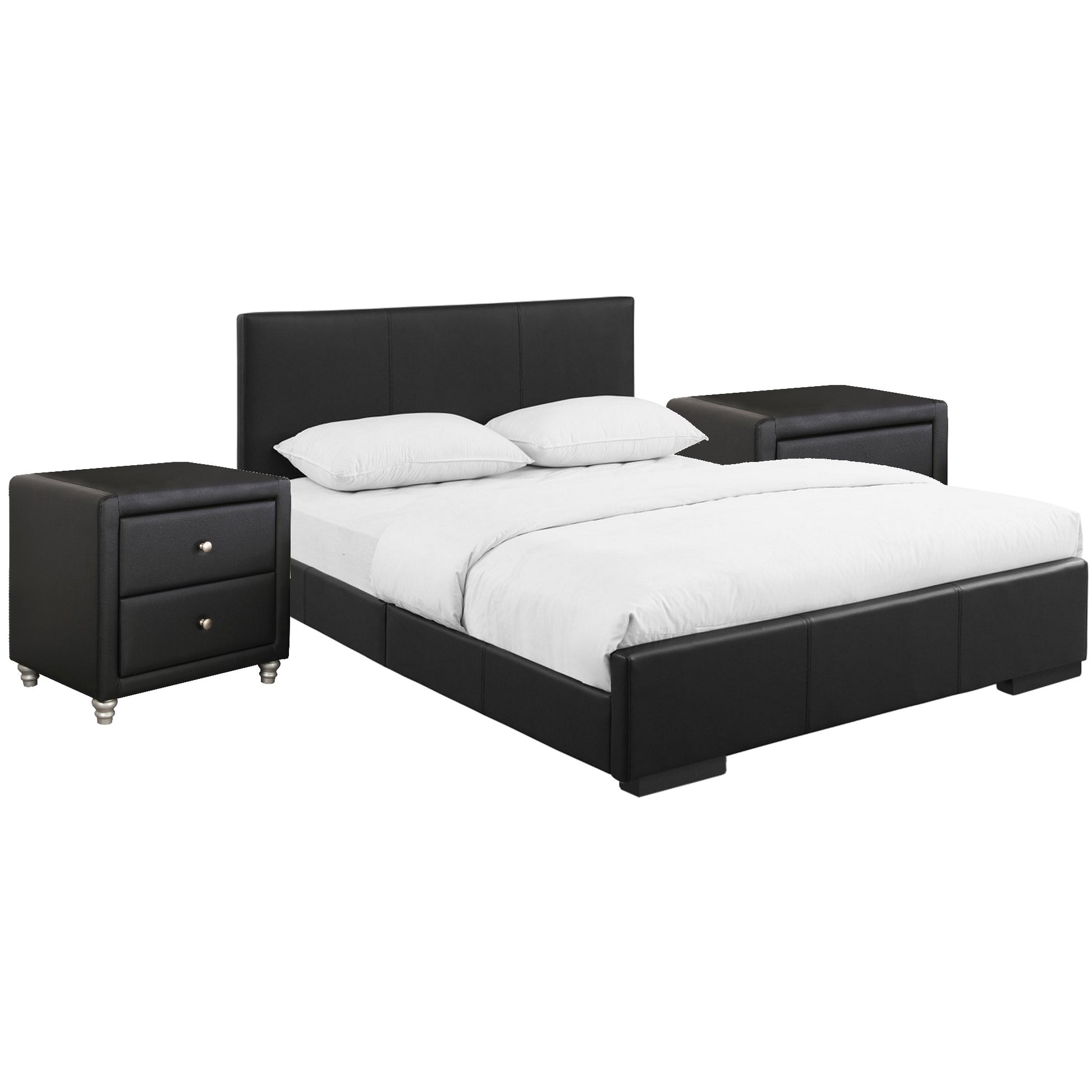 Black Upholstered Platform King Bed With Two Nightstands By Homeroots | Beds | Modishstore - 2