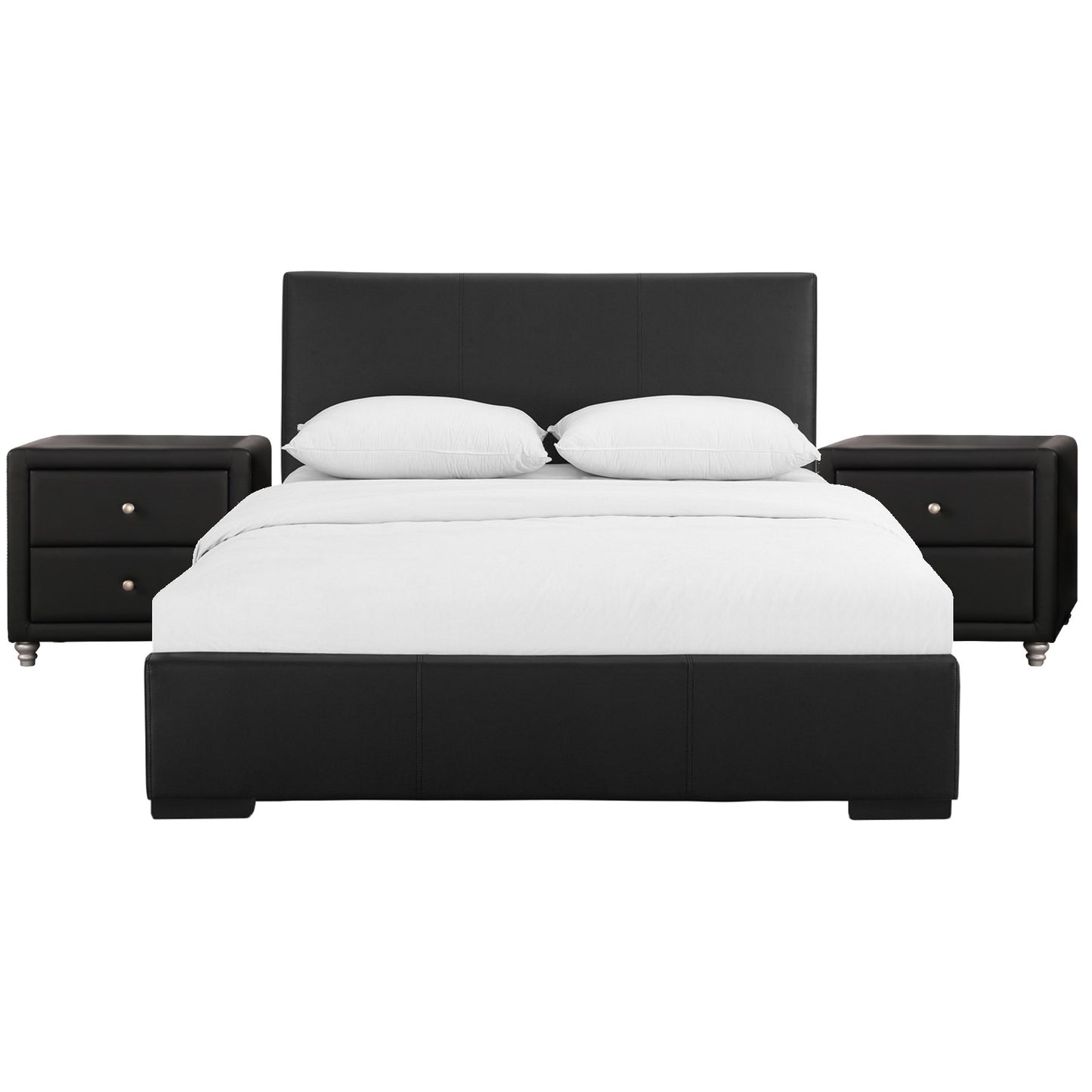 Black Upholstered Platform King Bed With Two Nightstands By Homeroots | Beds | Modishstore - 3