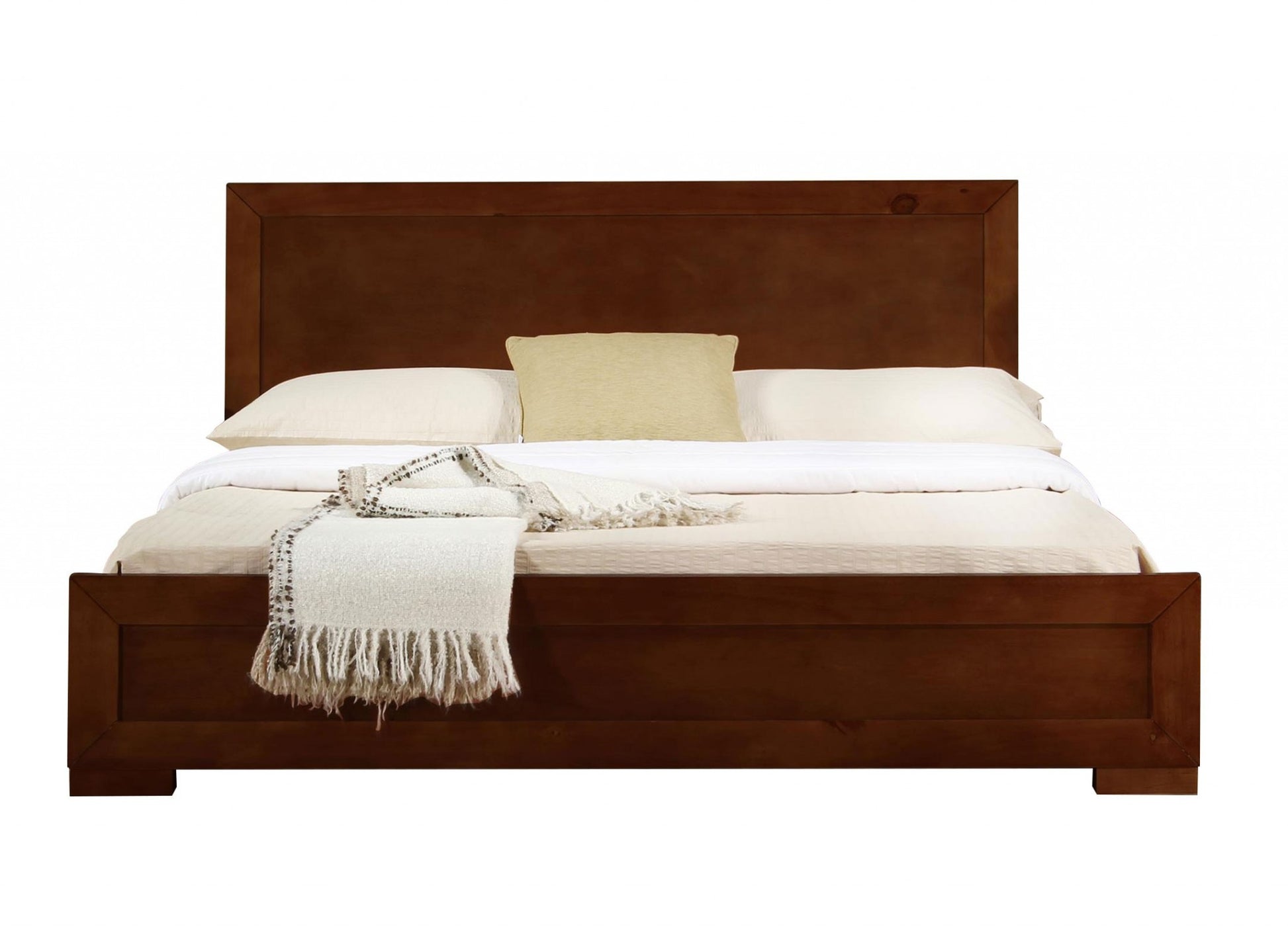 Walnut Wood Twin Platform Bed By Homeroots - 397103 | Beds | Modishstore - 2