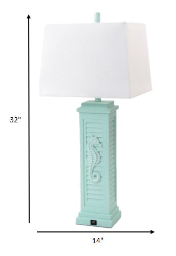 Set of 2 Aqua Seahorse Shutter Base Table Lamps By Homeroots | Table Lamps | Modishstore - 4