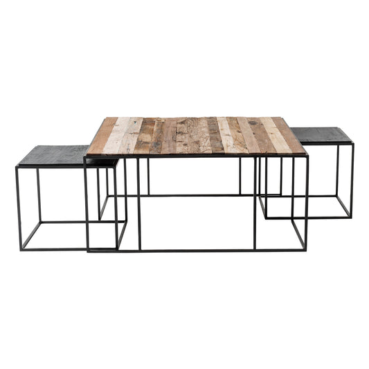 Set of Three Black and Brown Reclaimed Wood And Iron Nested Coffee Tables By Homeroots