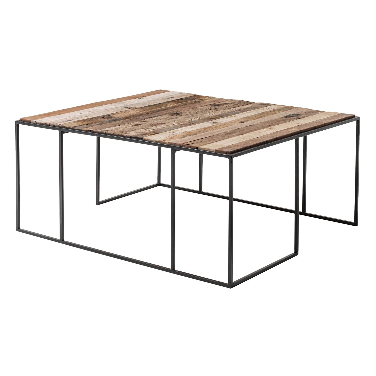 Set of Three Black and Brown Reclaimed Wood And Iron Nested Coffee Tables By Homeroots