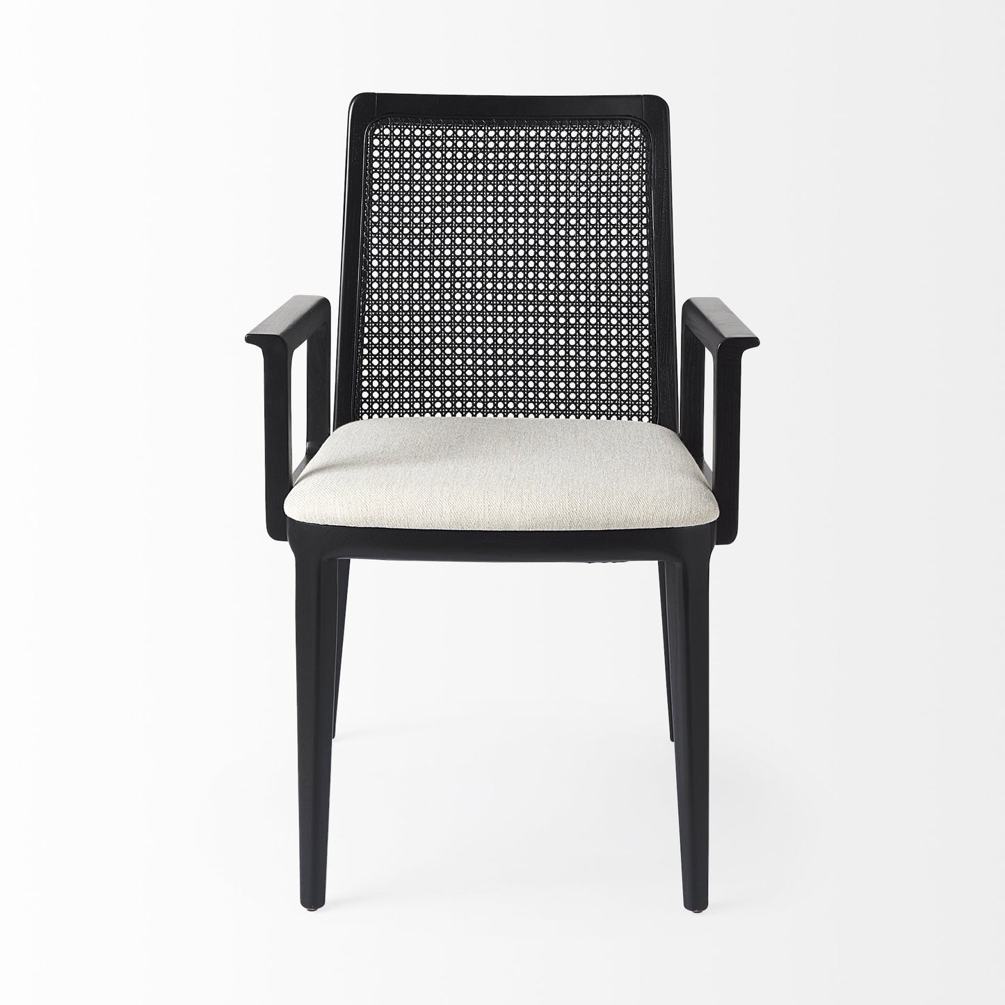 Black And Cream Uholstery And Cane Dining Armchair By Homeroots | Dining Chairs | Modishstore - 2