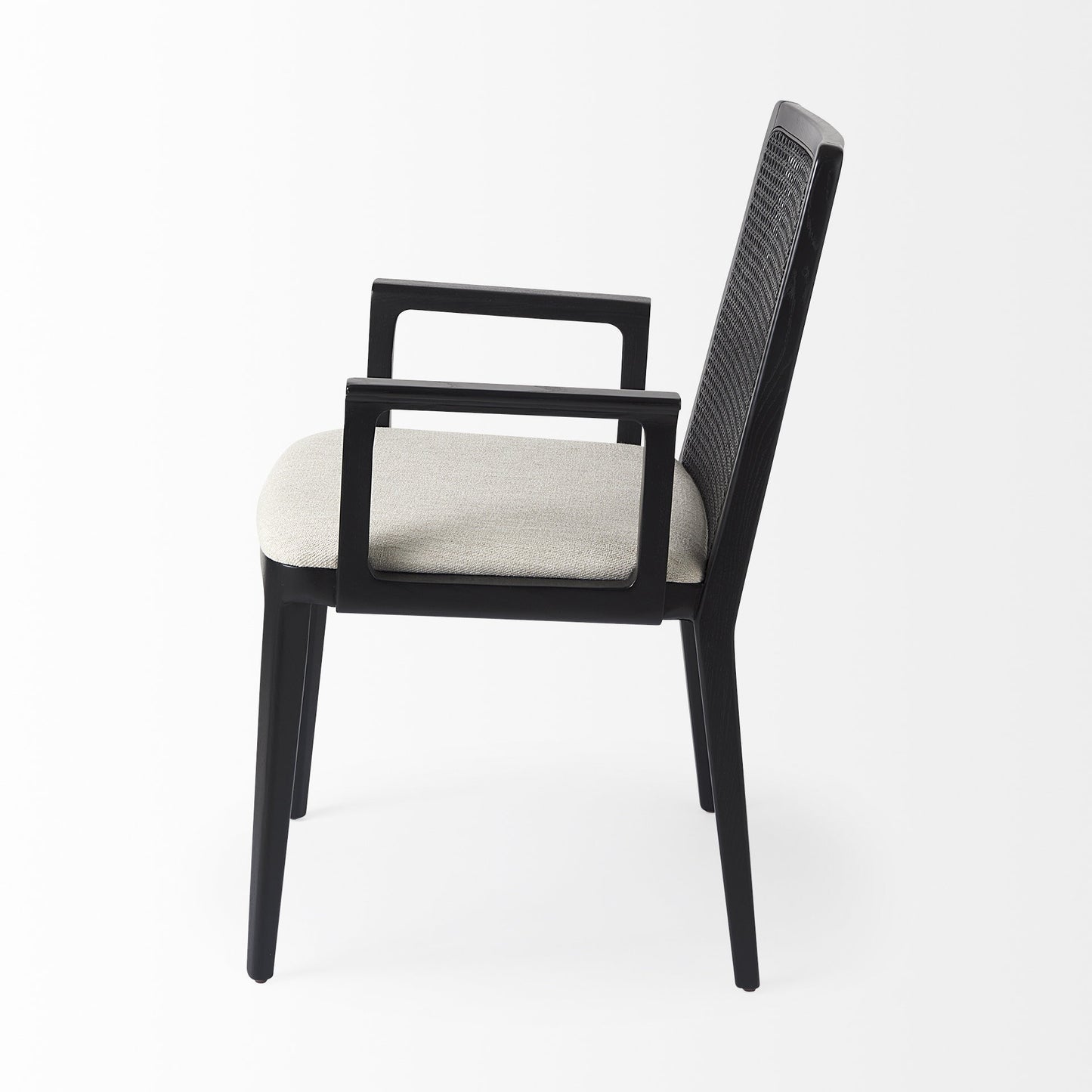 Black And Cream Uholstery And Cane Dining Armchair By Homeroots | Dining Chairs | Modishstore - 3