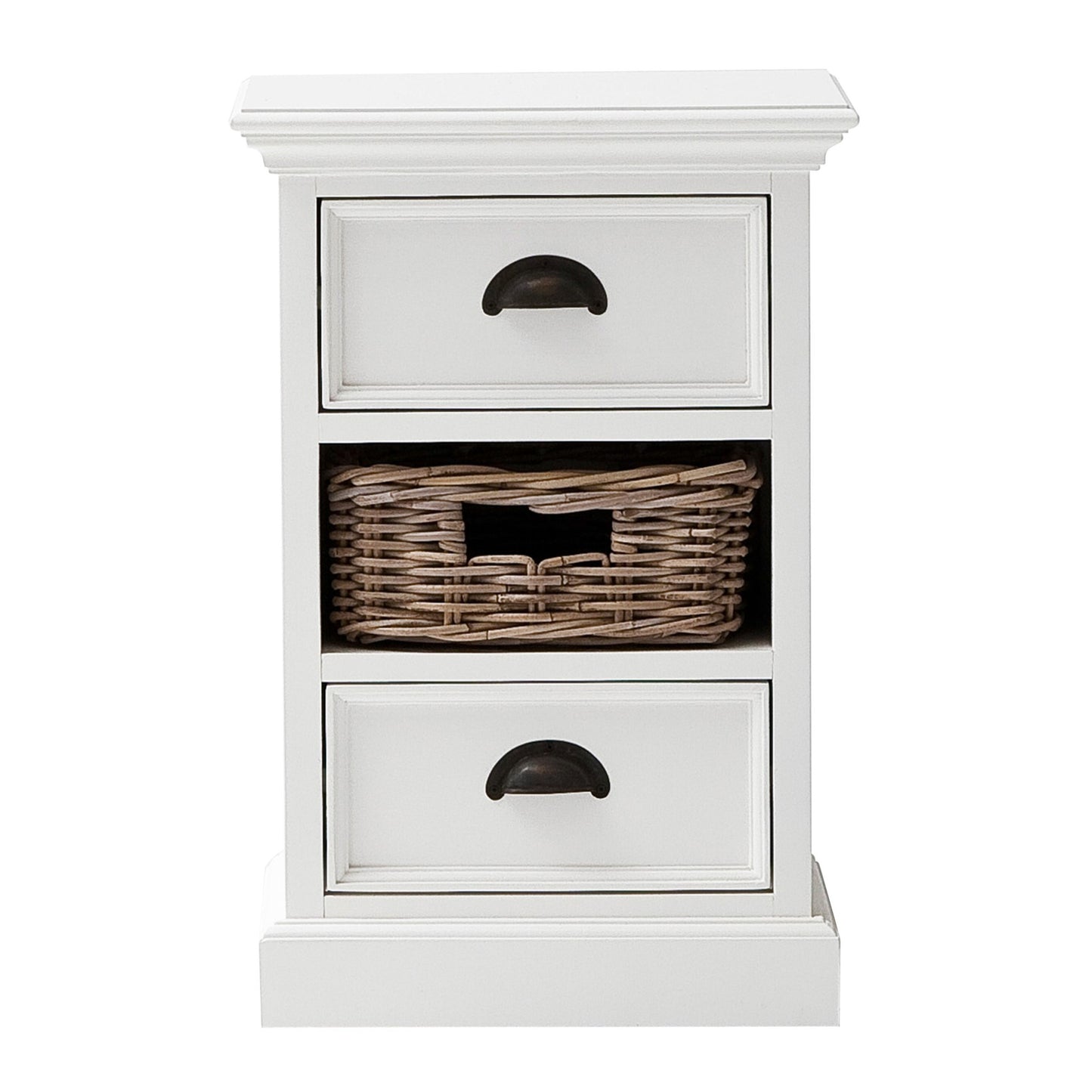 Classic White Two Drawer Nightstand Unit With Basket By Homeroots | Nightstands | Modishstore - 2