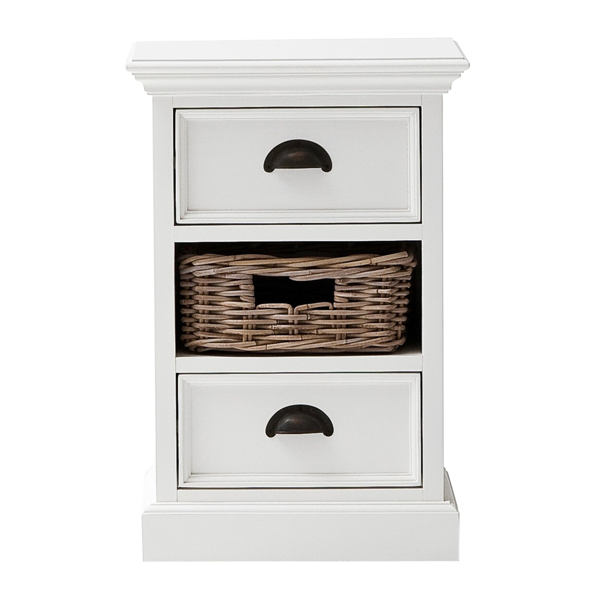 Classic White Two Drawer Nightstand Unit With Basket By Homeroots | Nightstands | Modishstore - 2