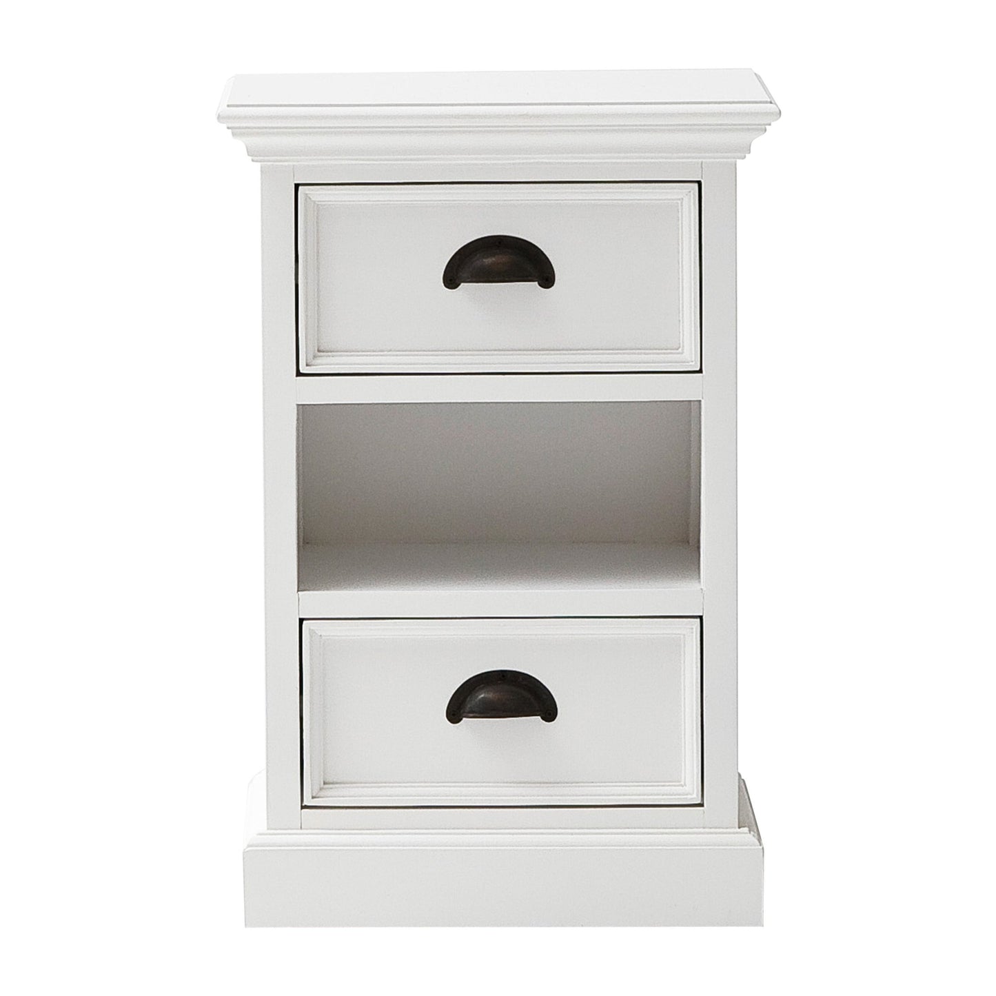 Classic White Two Drawer Nightstand Unit With Basket By Homeroots | Nightstands | Modishstore - 3