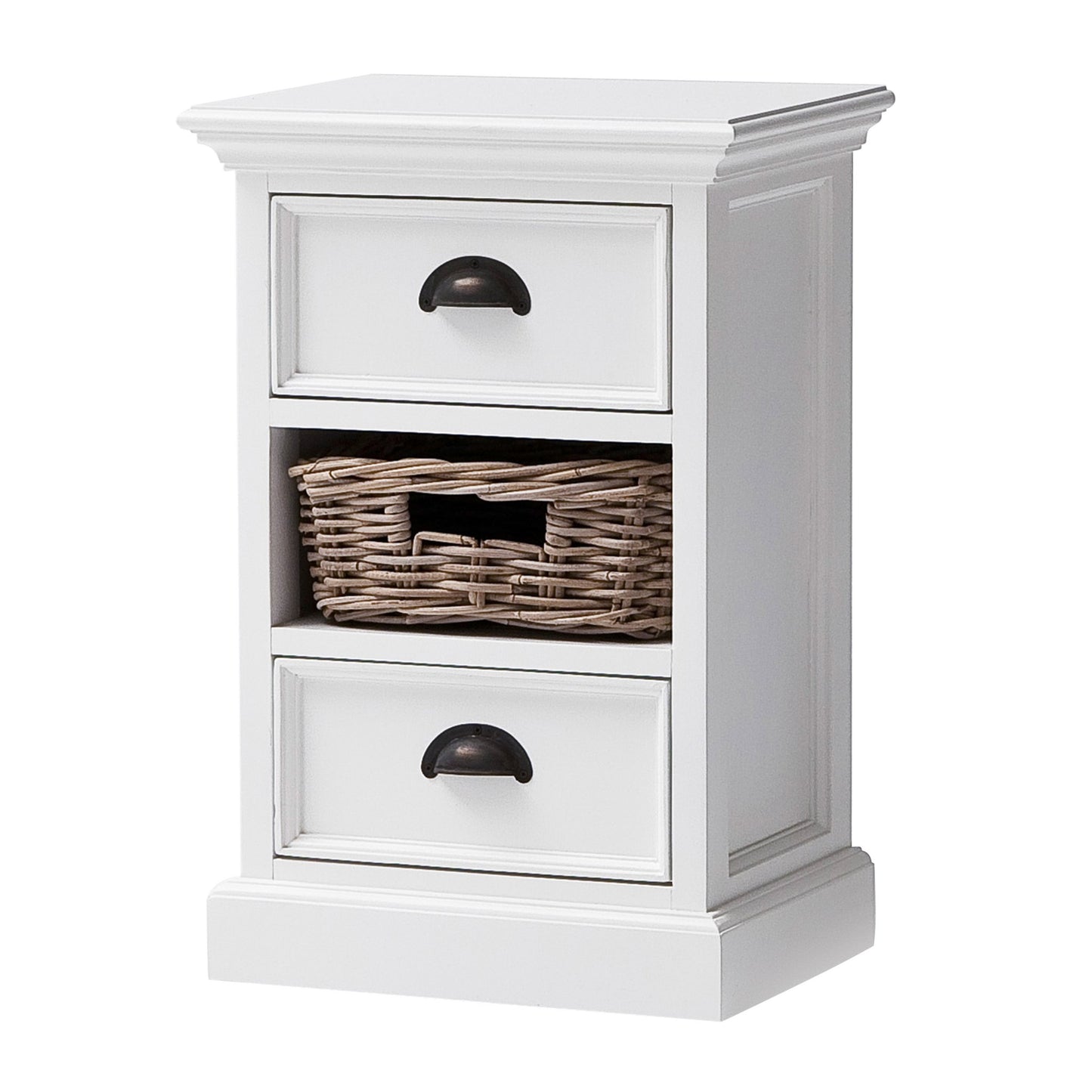 Classic White Two Drawer Nightstand Unit With Basket By Homeroots | Nightstands | Modishstore - 4