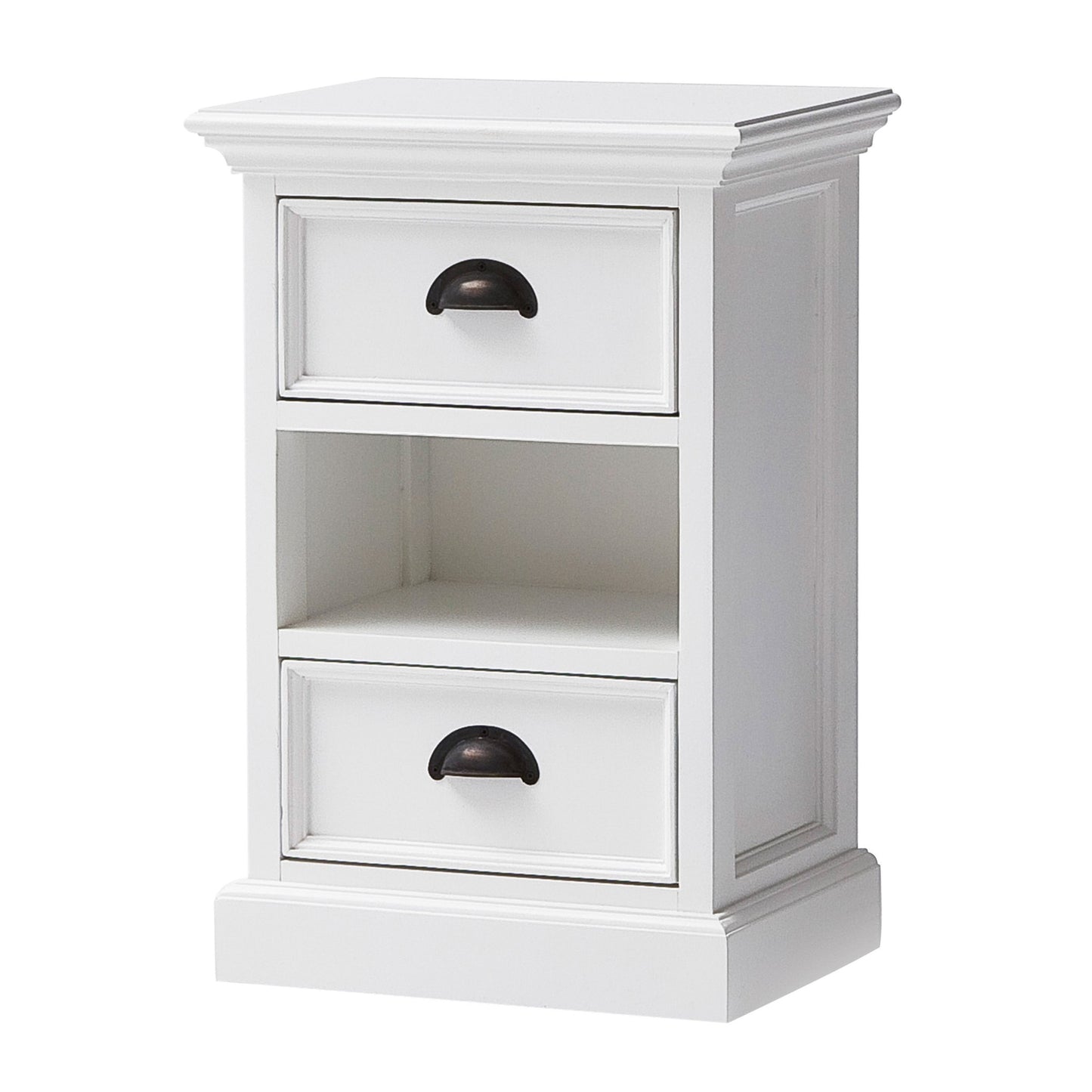 Classic White Two Drawer Nightstand Unit With Basket By Homeroots | Nightstands | Modishstore - 5