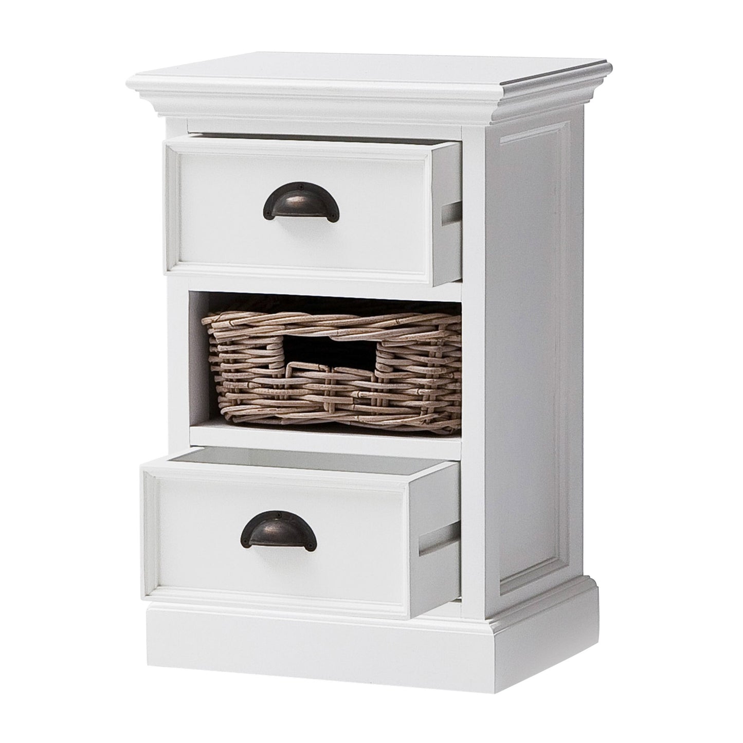 Classic White Two Drawer Nightstand Unit With Basket By Homeroots | Nightstands | Modishstore - 6