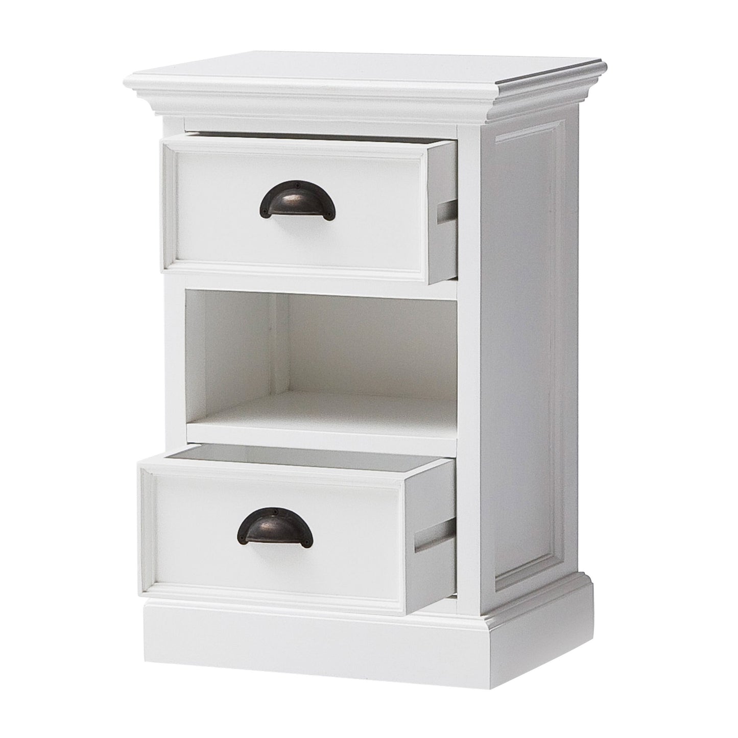 Classic White Two Drawer Nightstand Unit With Basket By Homeroots | Nightstands | Modishstore - 7