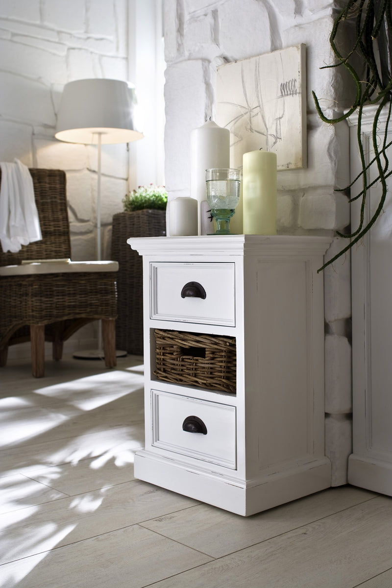 Classic White Two Drawer Nightstand Unit With Basket By Homeroots | Nightstands | Modishstore