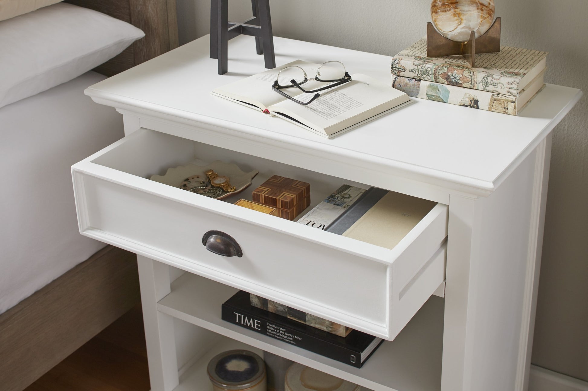 Classic White Large Nightstand With Shelves By Homeroots | Nightstands | Modishstore - 9