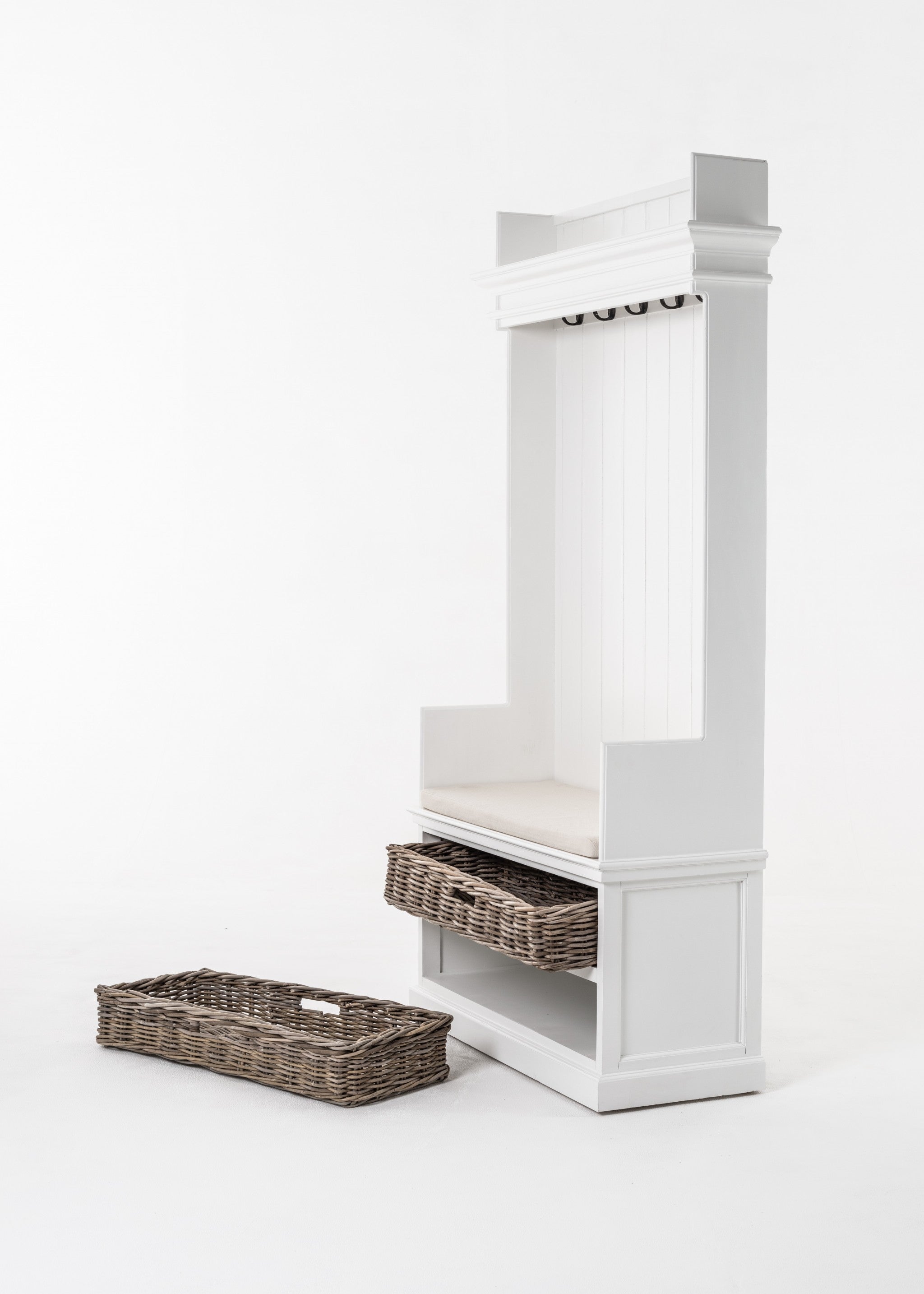 Classic White Entryway Coat Rack and Bench with Baskets By Homeroots