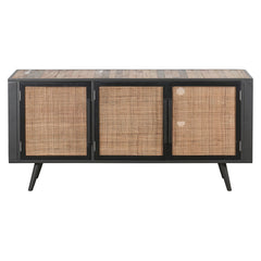 Rustic Black Natural and Rattan Media Cabinet with Three Doors By Homeroots