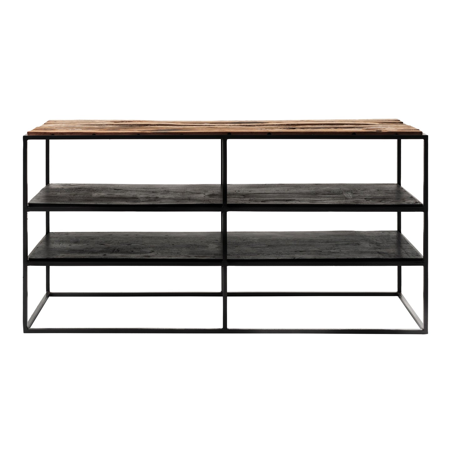 44" Modern Rustic Wood and Black Metal Open TV Stand By Homeroots | TV Stands | Modishstore