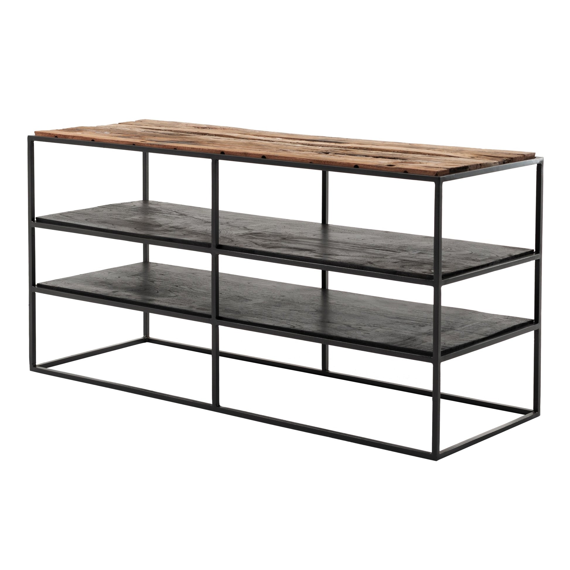 44" Modern Rustic Wood and Black Metal Open TV Stand By Homeroots | TV Stands | Modishstore - 3