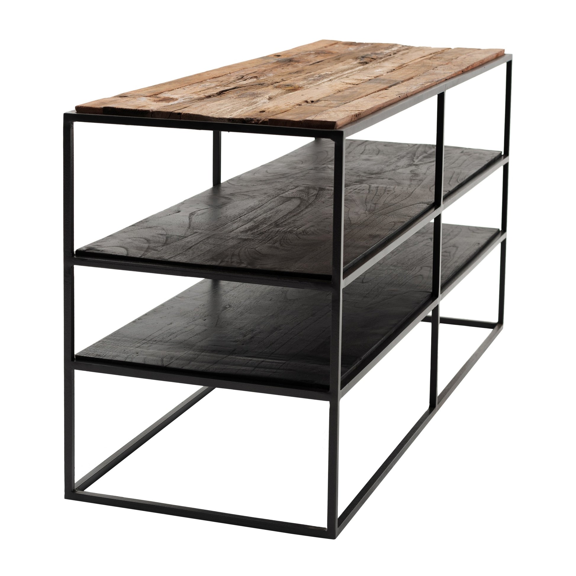 44" Modern Rustic Wood and Black Metal Open TV Stand By Homeroots | TV Stands | Modishstore - 5