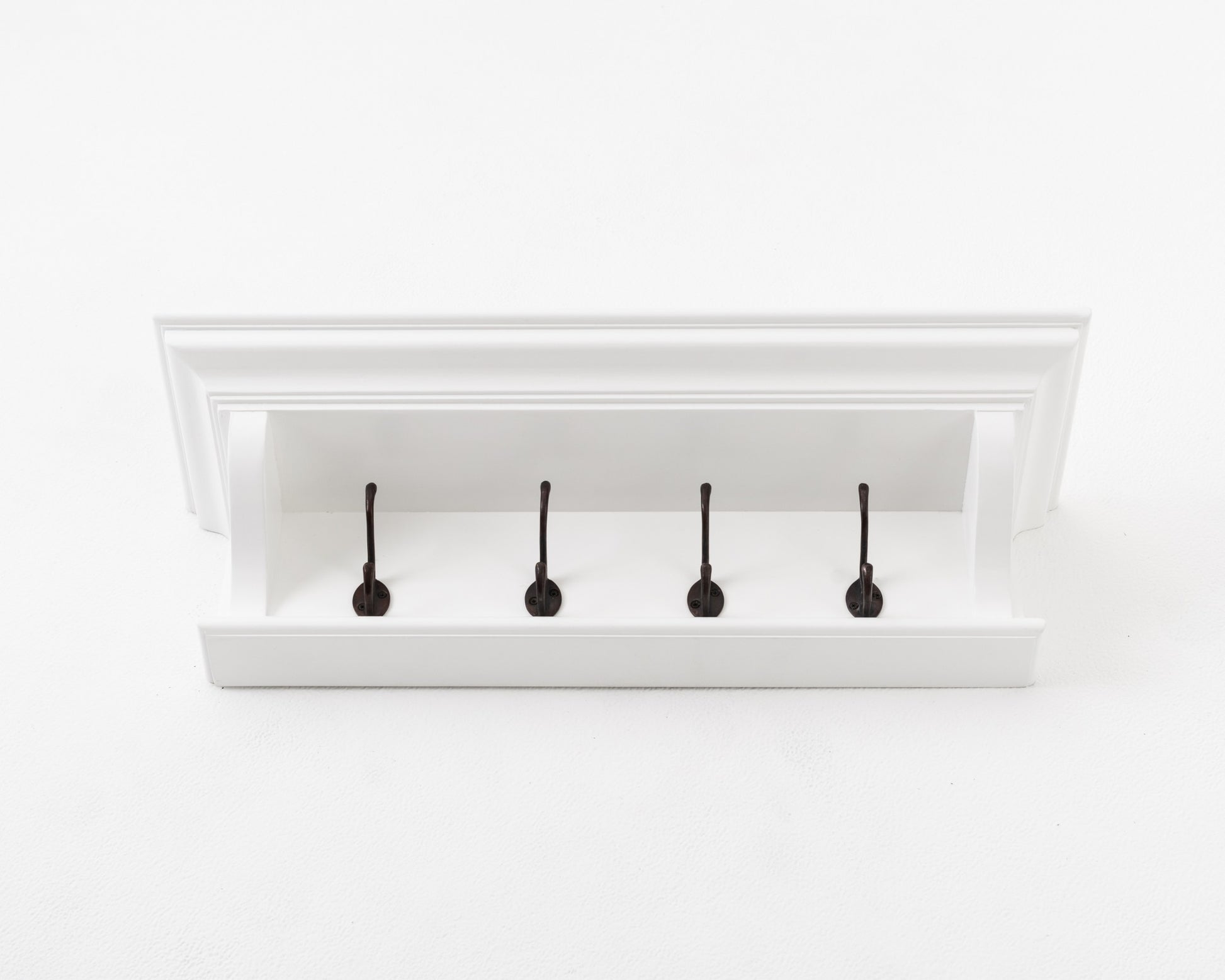 Classic White Wood Wide Four Hook Hanging Coat Rack By Homeroots | Coat Racks | Modishstore - 9