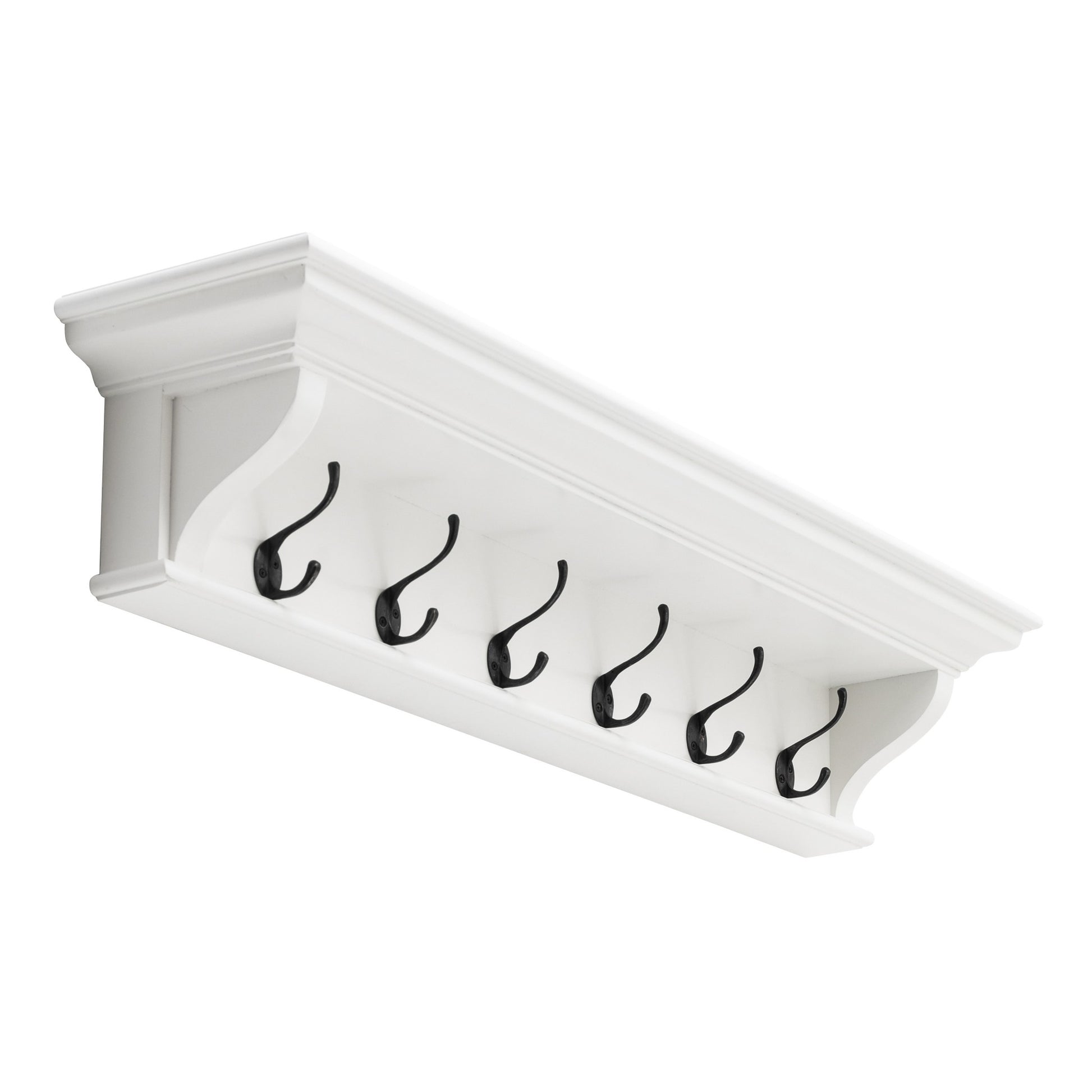 Classic White Wood Wide Six Hook Coat Rack By Homeroots | Coat Racks | Modishstore - 3