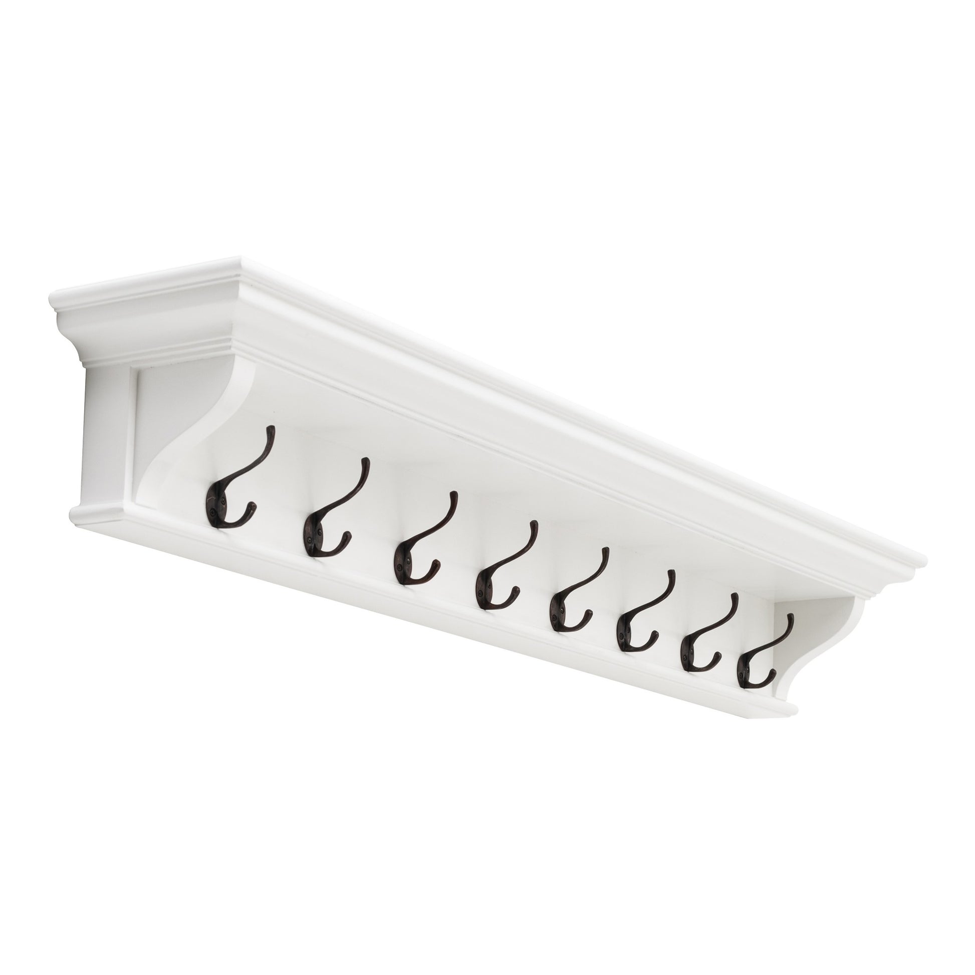 Classic White Wood Wide Eight Hook Coat Rack By Homeroots | Coat Racks | Modishstore - 2