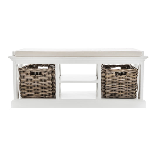 Classic White Bench and Basket Set By Homeroots | Benches | Modishstore