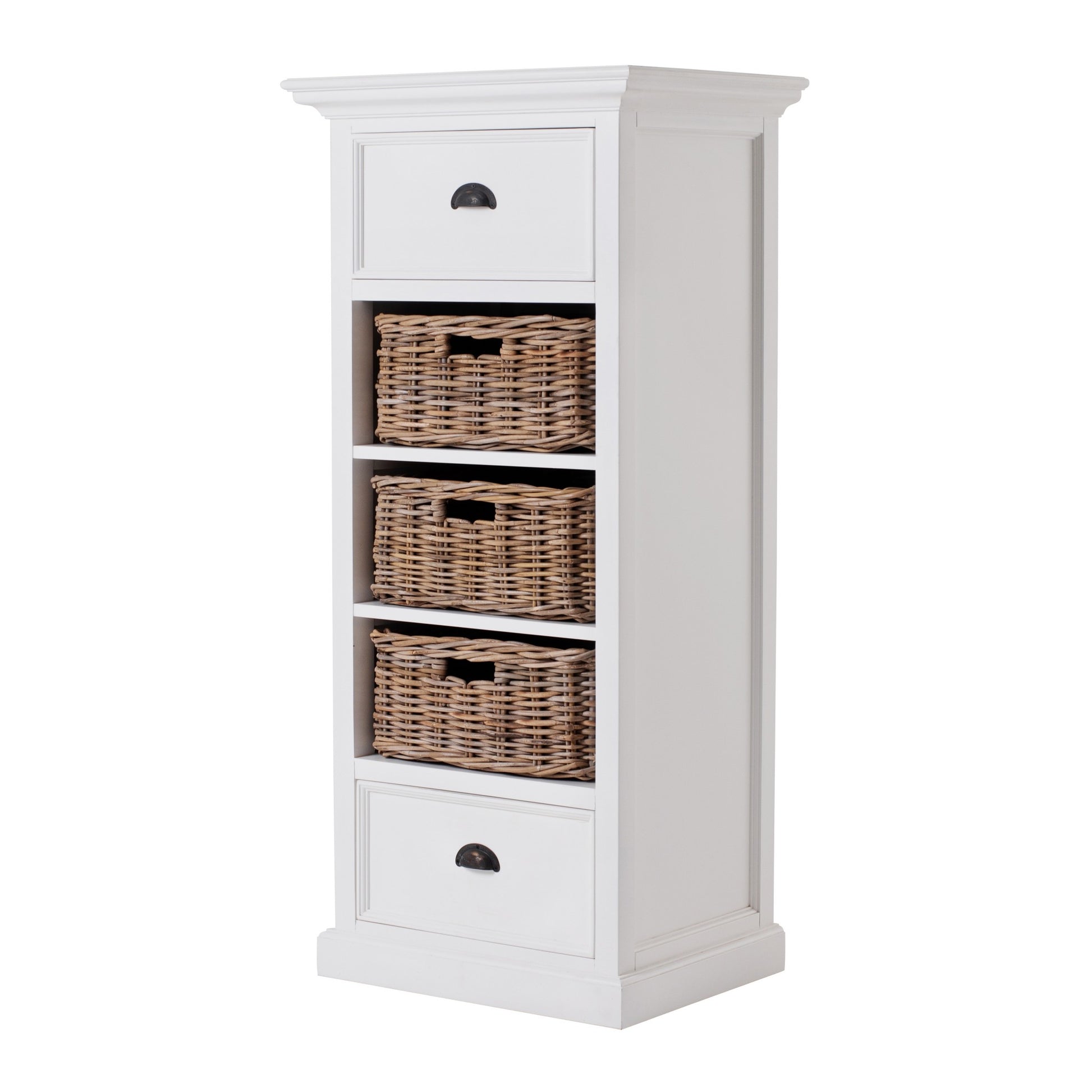 Classic White Storage Cabinet With Basket Set By Homeroots | Cabinets | Modishstore - 2