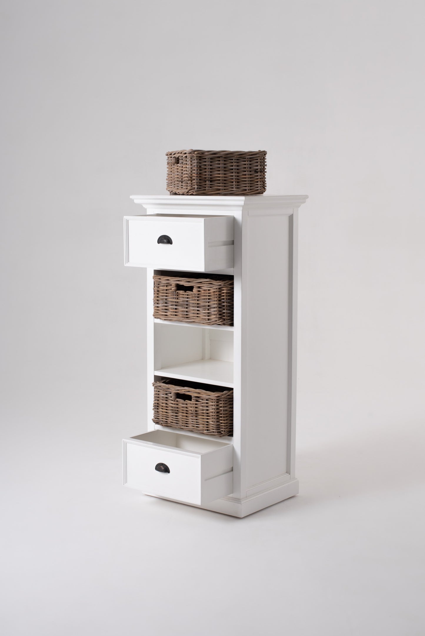 Classic White Storage Cabinet With Basket Set By Homeroots | Cabinets | Modishstore - 5