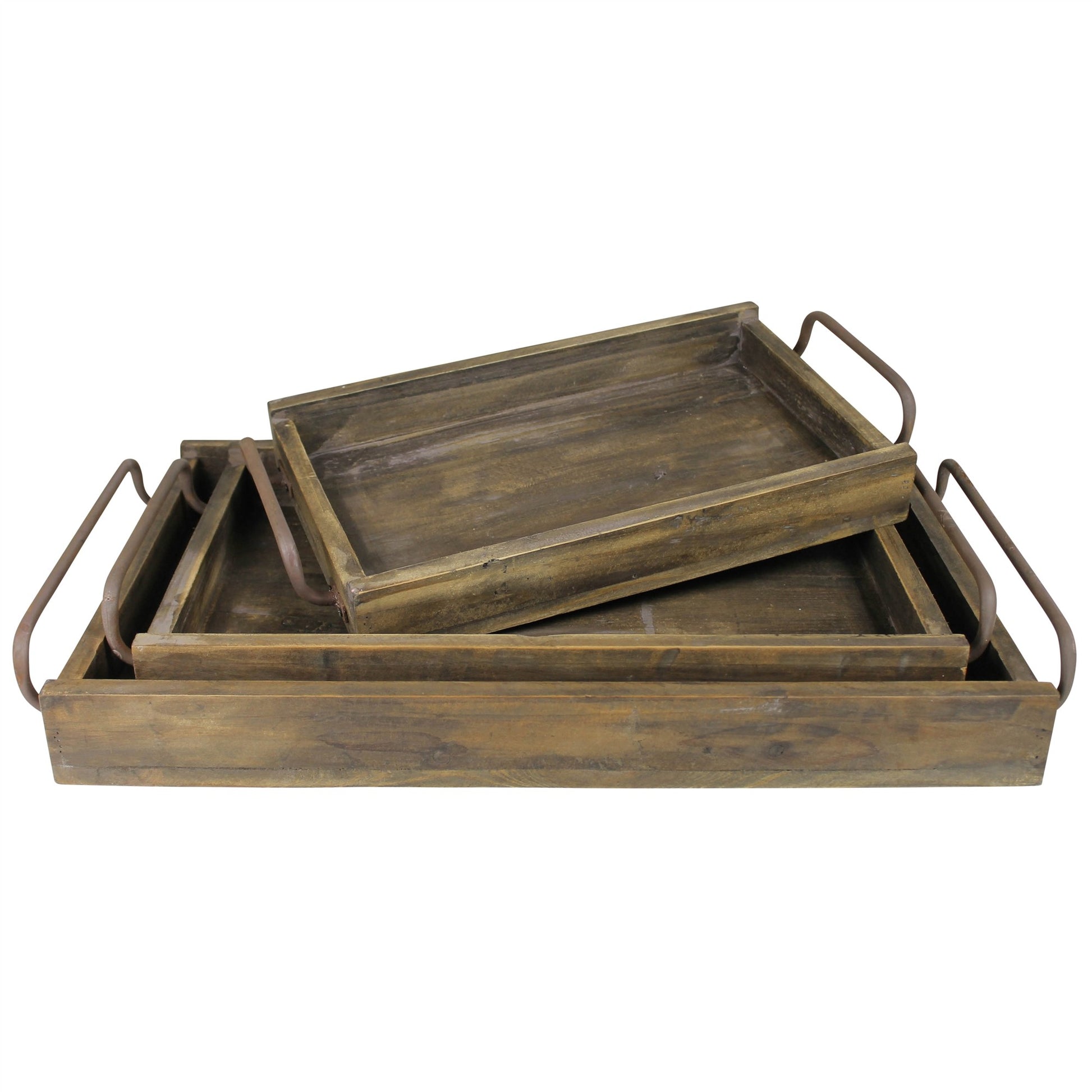 Set Of Three Wooden Trays By Homeroots | Trays | Modishstore