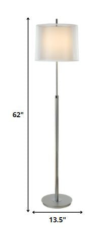 Nimbus 1-Light Metallic Silver And Polished Chrome Floor Lamp With Sheer Snow Double Shantung Shade By Homeroots | Floor Lamps | Modishstore - 5