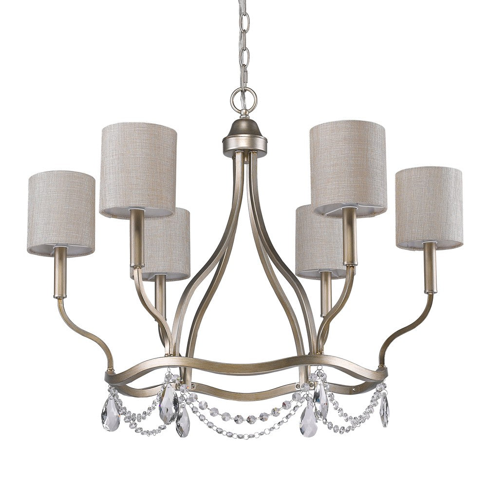 Margaret 6-Light Washed Gold Chandelier With Fabric Shades And Crystal Accents By Homeroots | Chandeliers | Modishstore