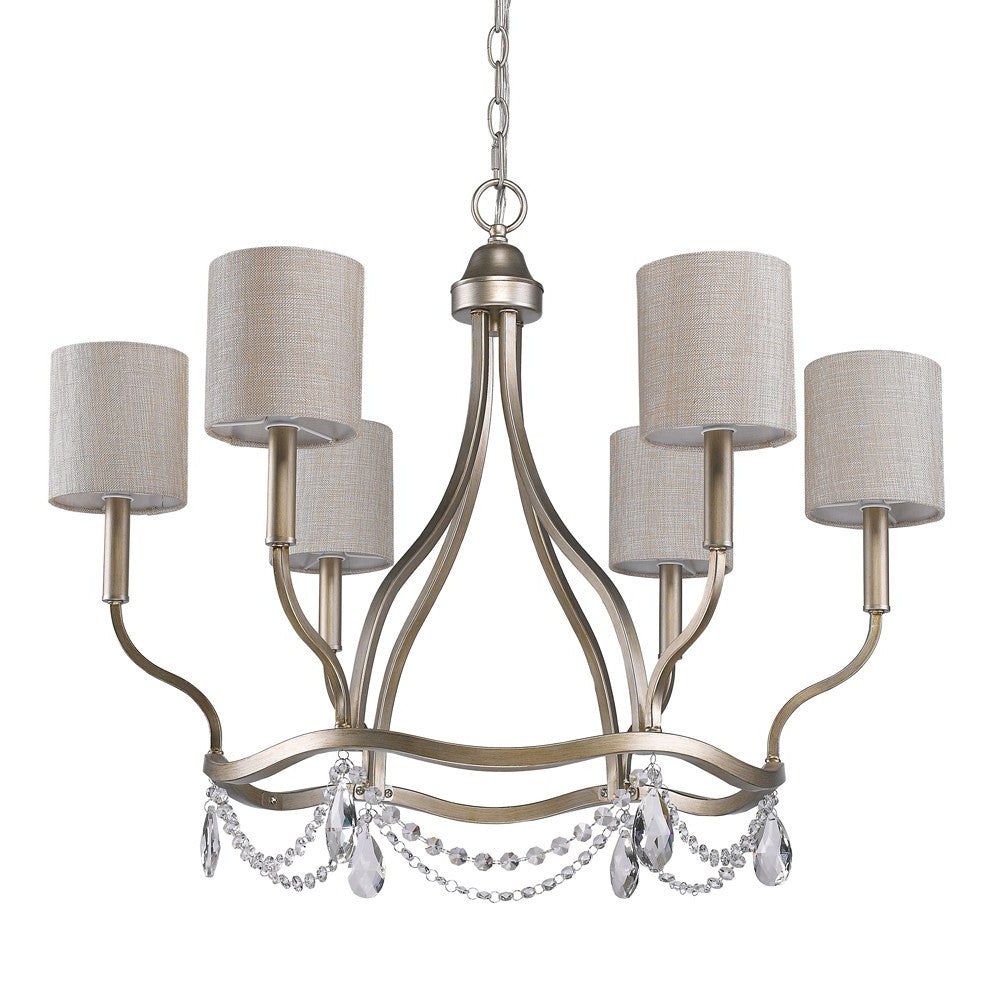 Margaret 6-Light Washed Gold Chandelier With Fabric Shades And Crystal Accents By Homeroots | Chandeliers | Modishstore - 2