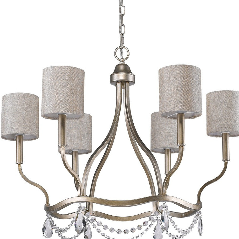 Margaret 6-Light Washed Gold Chandelier With Fabric Shades And Crystal Accents By Homeroots | Chandeliers | Modishstore - 3