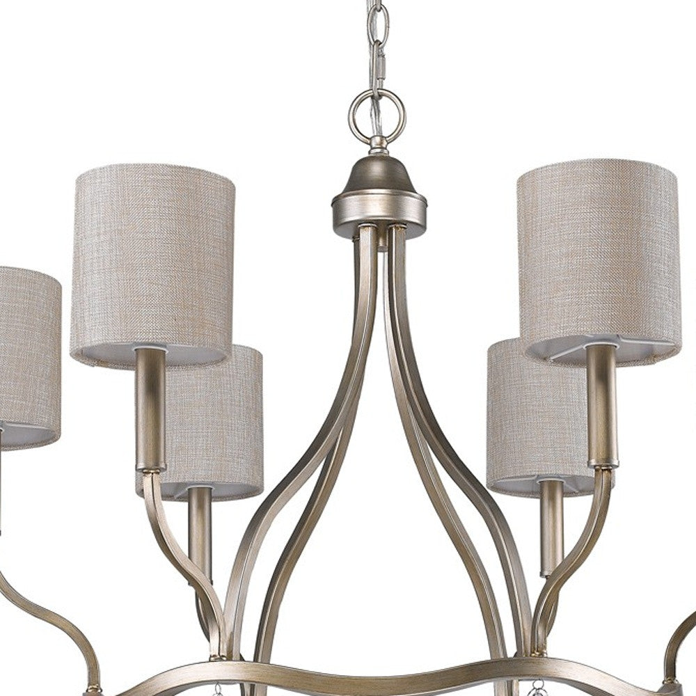 Margaret 6-Light Washed Gold Chandelier With Fabric Shades And Crystal Accents By Homeroots | Chandeliers | Modishstore - 4